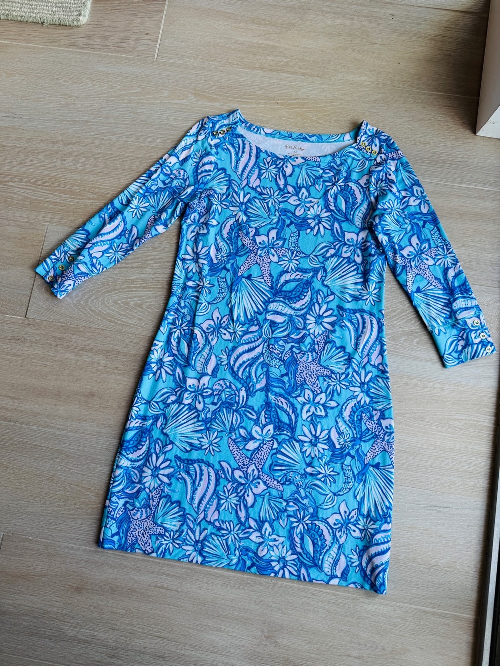 Lilly Pulitzer Turquoise & Aqua Floral Long Sleeve Sheath Dress